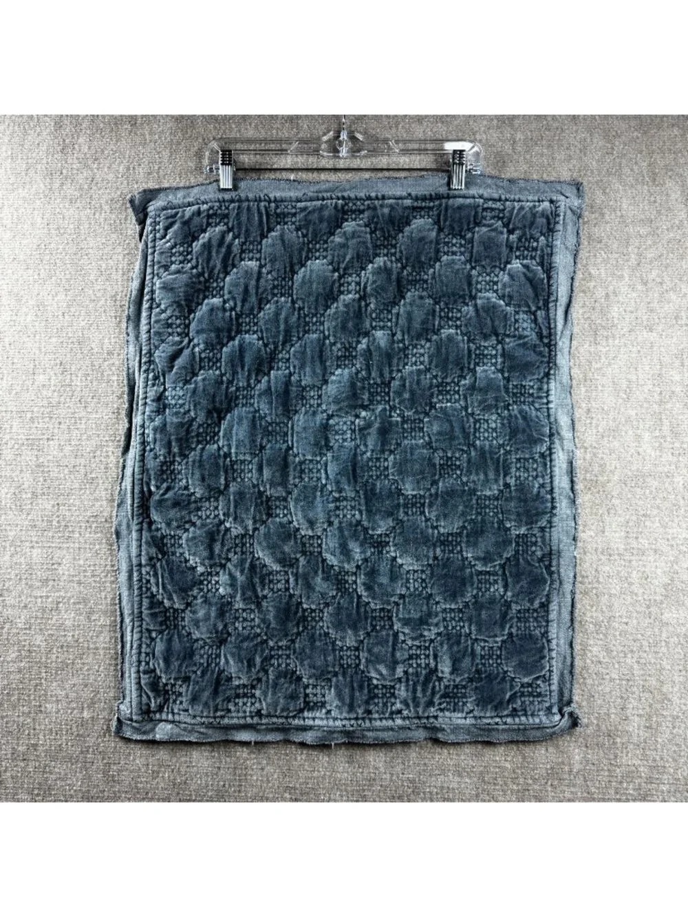 Pottery Barn Velvet Lattice Quilted Standard Sham 26x20 Slate Blue Cotton Cozy
